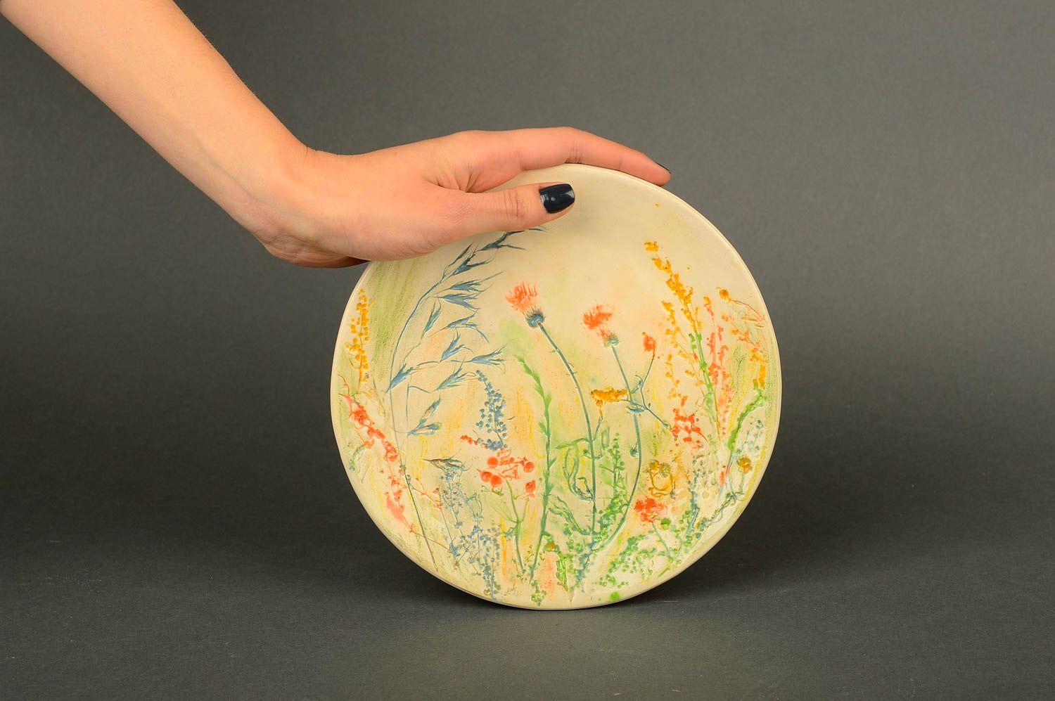 Keramik Teller handgefertigt Küchen Zubehör Geschenk Ideen mit Glasur bemalt foto 2