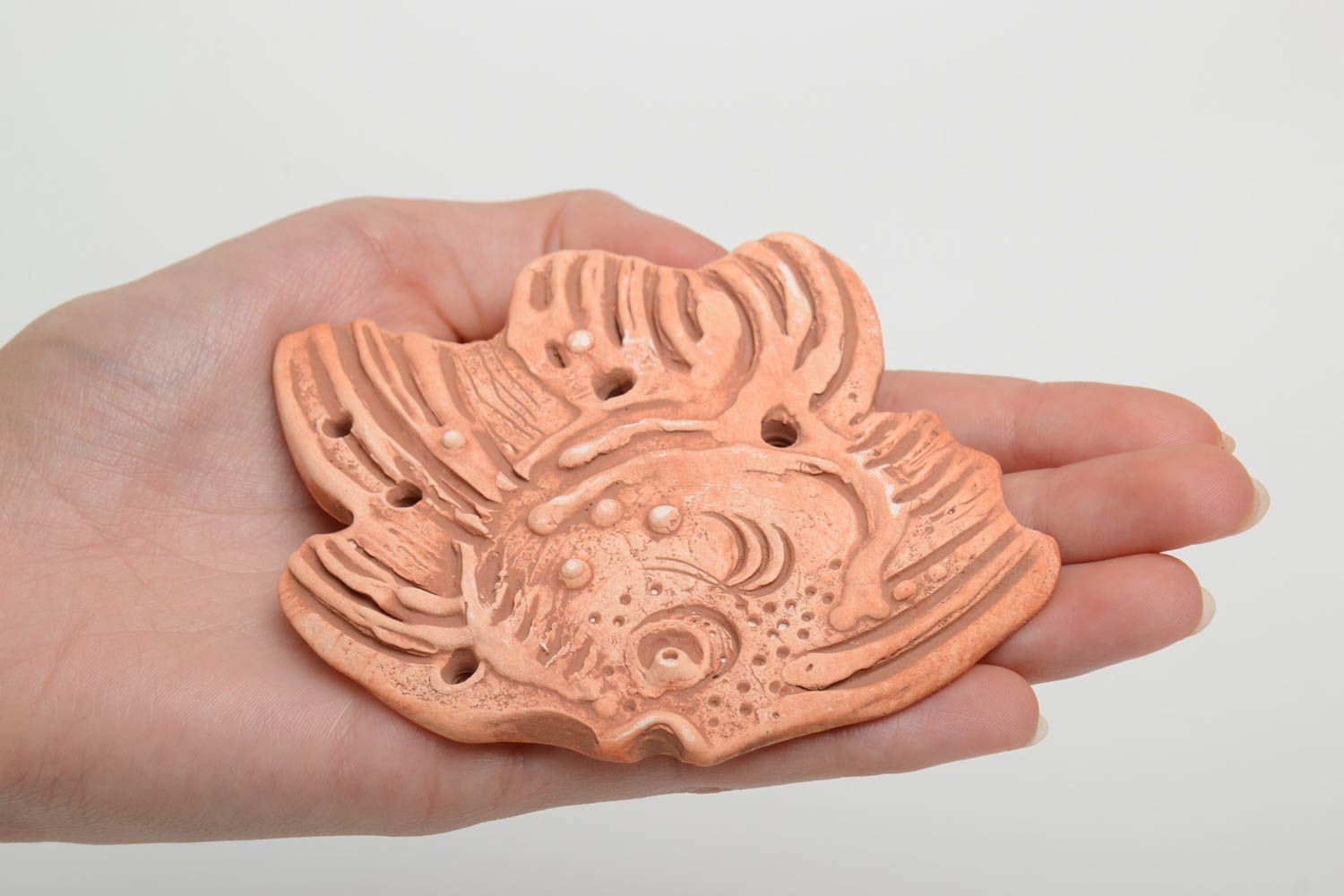 Small handmade designer DIY clay blank pendant in the shape of fish photo 5