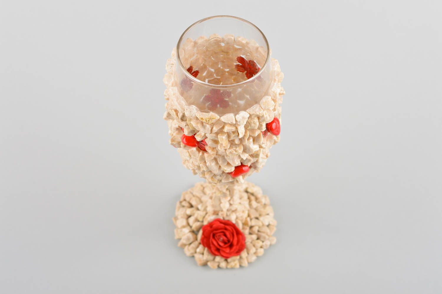Copa de cristal hecha a mano con flores rojas detalle de boda regalo original foto 3