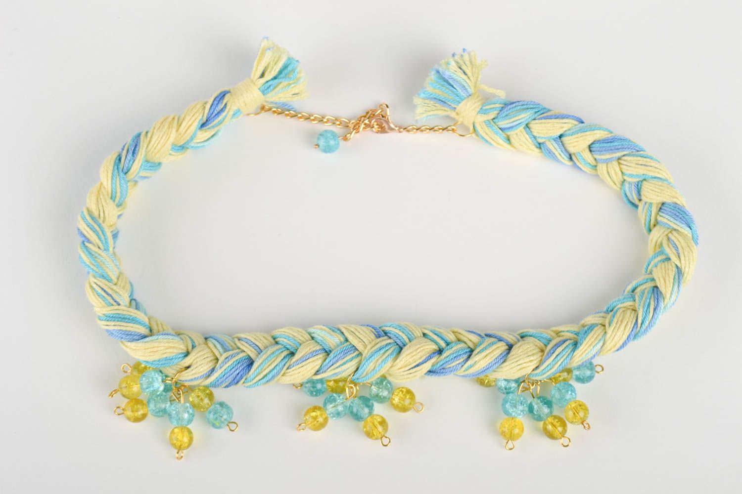 Designer textile jewelry handmade stylish necklace made of cotton threads photo 2
