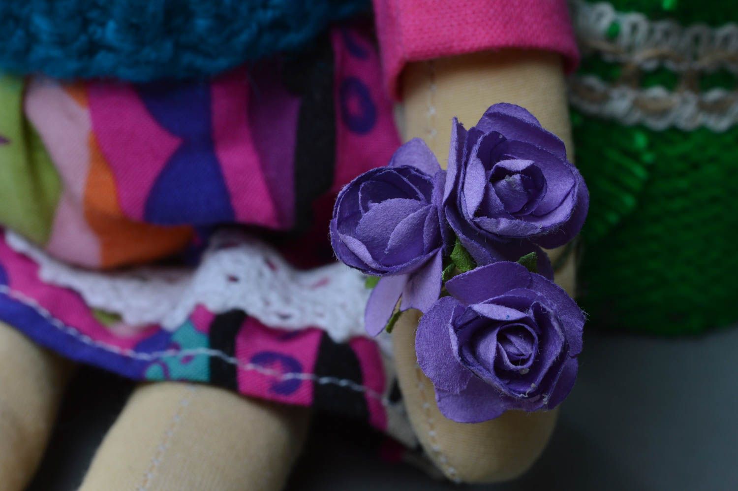 Interieur Puppe aus Stoff Häsin im Kleid handgemacht aus Baumwolle groß foto 2
