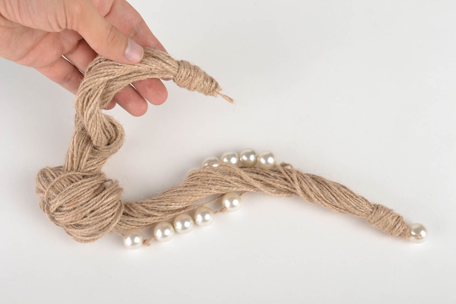 Collier textile Bijou fait main Accessoire femme beige avec perles fantaisie photo 5