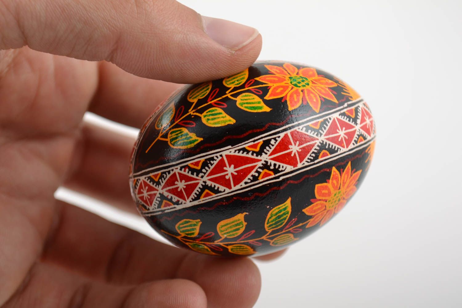 Easter egg painted with acrylics chicken pysanka handmade with flower pattern photo 2