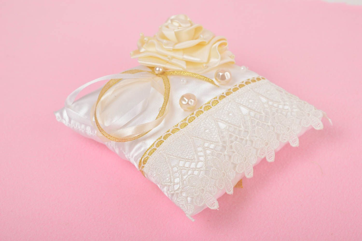 Handmade wedding accessory satin cute pillow for rings unusual wedding pillow photo 4
