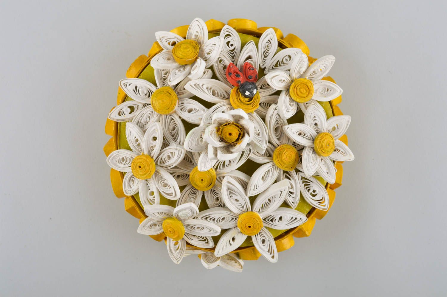 Boîte à bijoux fait main Boîte en papier avec couvercle jaune Déco maison Fleurs photo 5