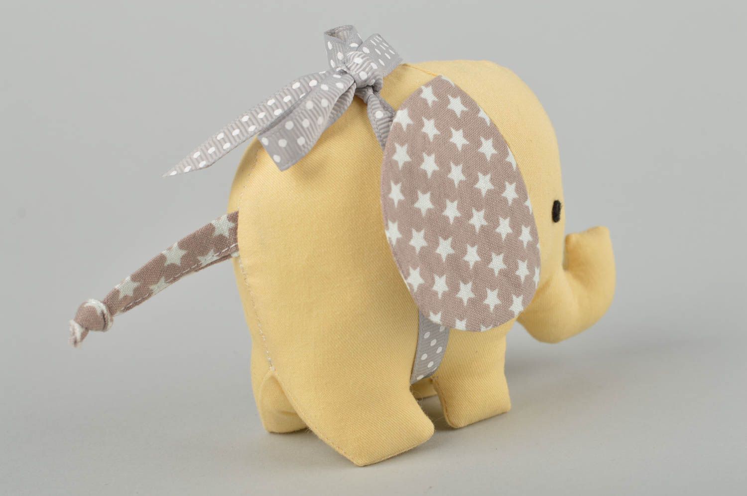 Handmade yellow soft toy unusual interior toy stylish textile elephant photo 5