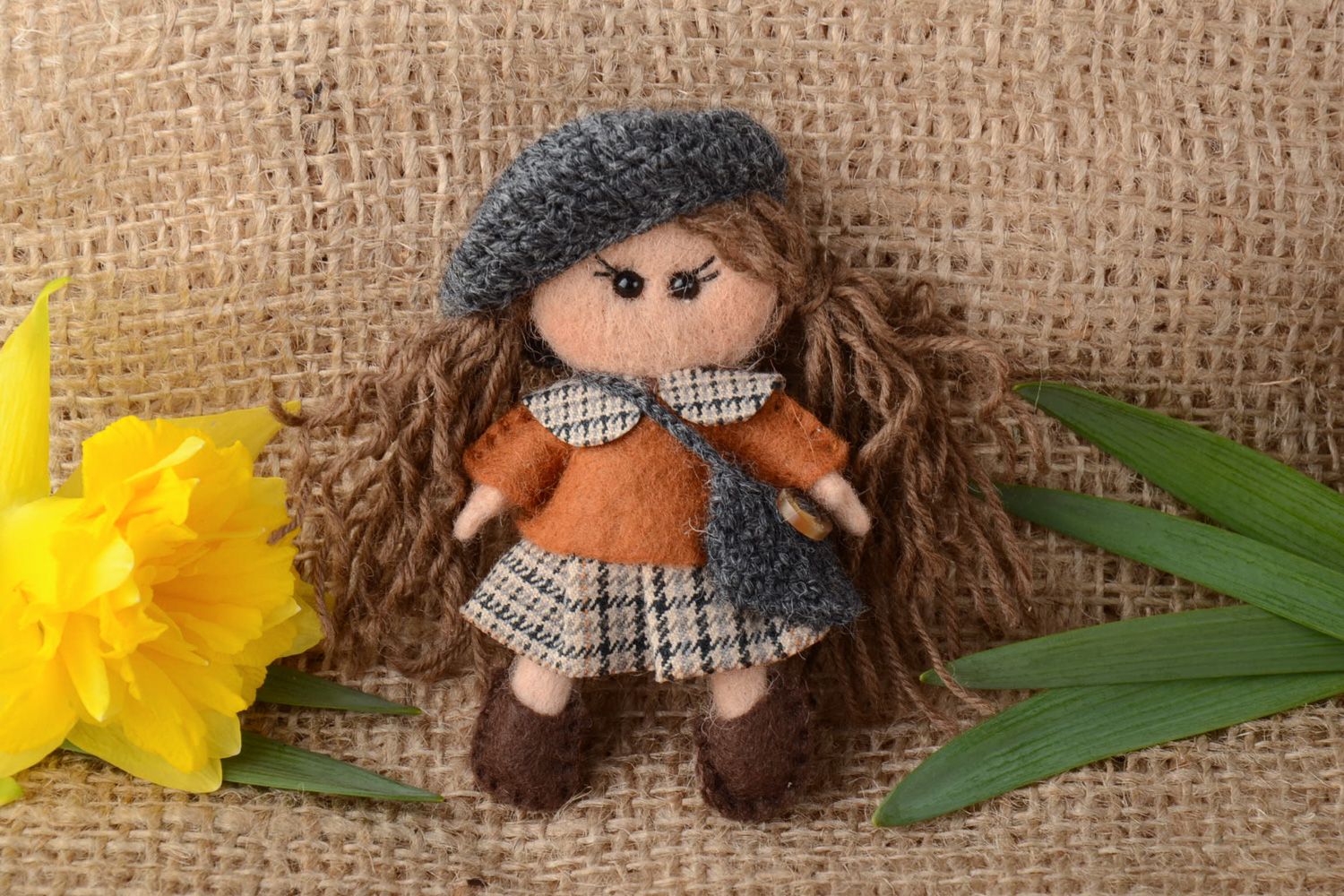 Handmade designer felted wool brooch toy Doll photo 1