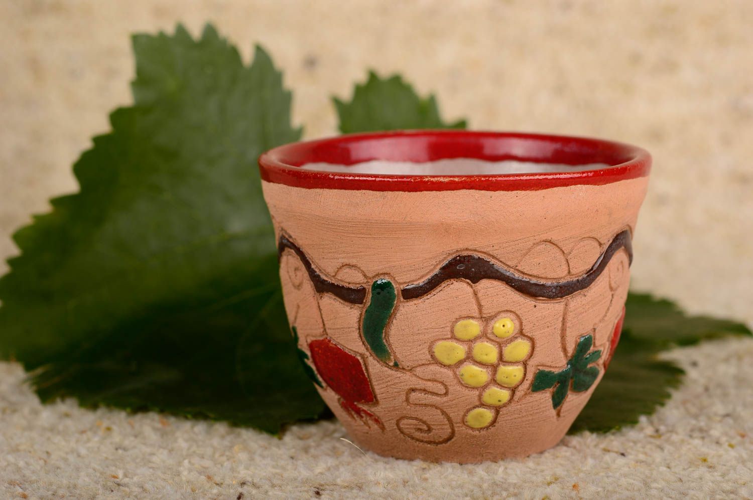 Handmade Becher aus Ton 150 ml Keramik Geschirr originell Küchen Deko bemalt foto 5
