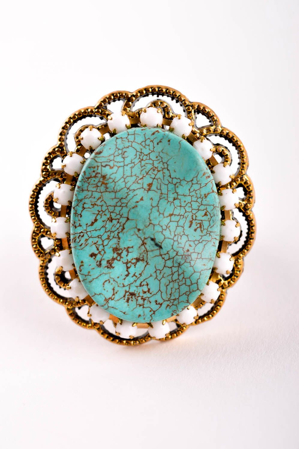 Женское кольцо хенд мейд красивое кольцо бижутерия с натуральными камнями бирюза фото 2