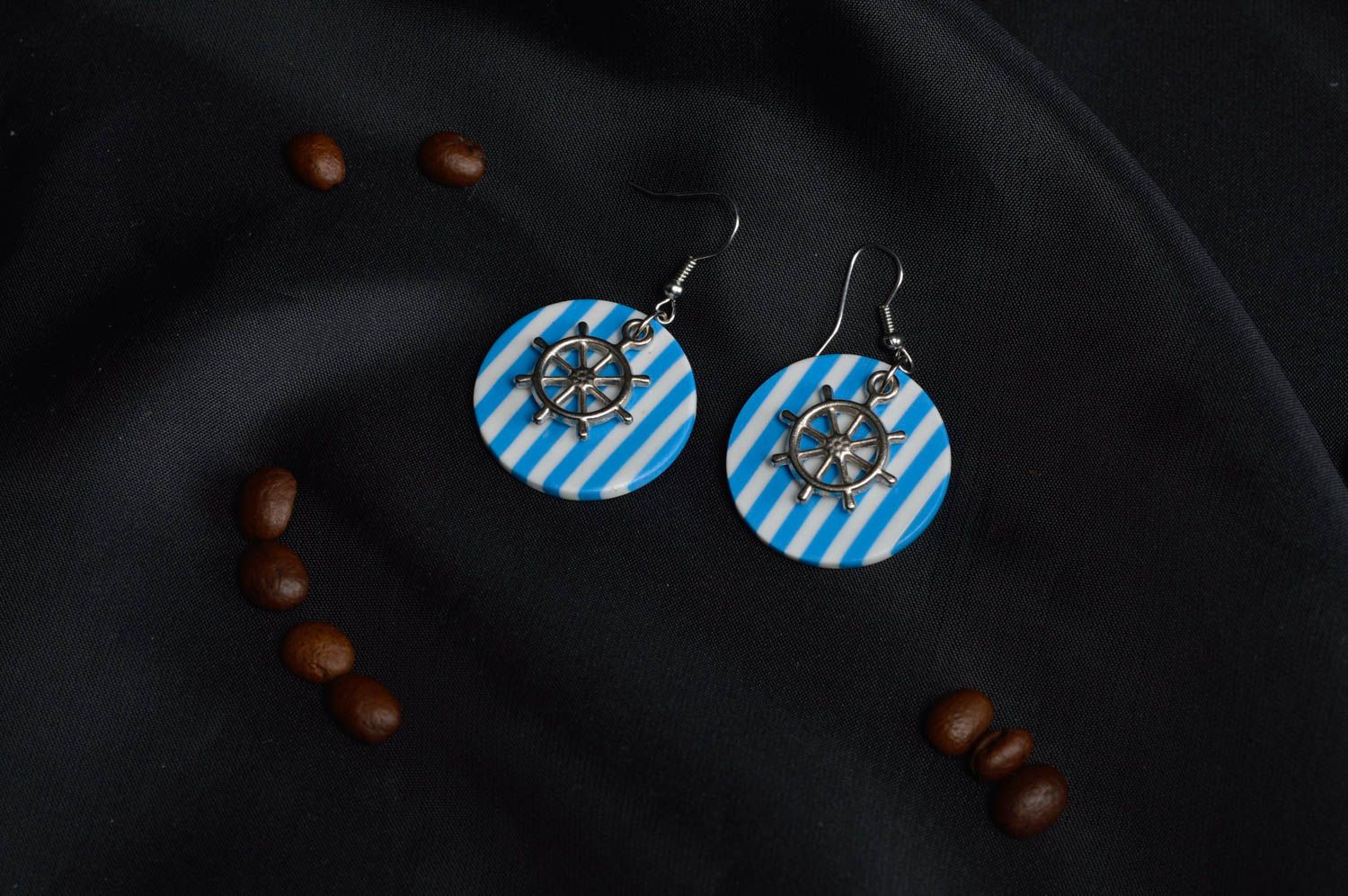 Plastic painted earrings handmade polymer clay accessory present for women photo 1