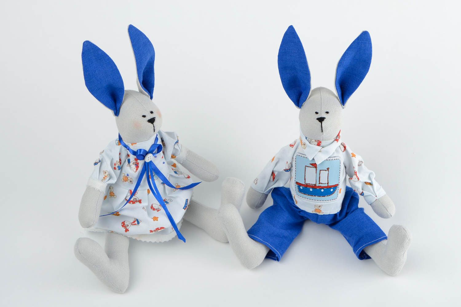Jouets lapins en tissus Peluches faites main 2 pièces couple Déco maison photo 4