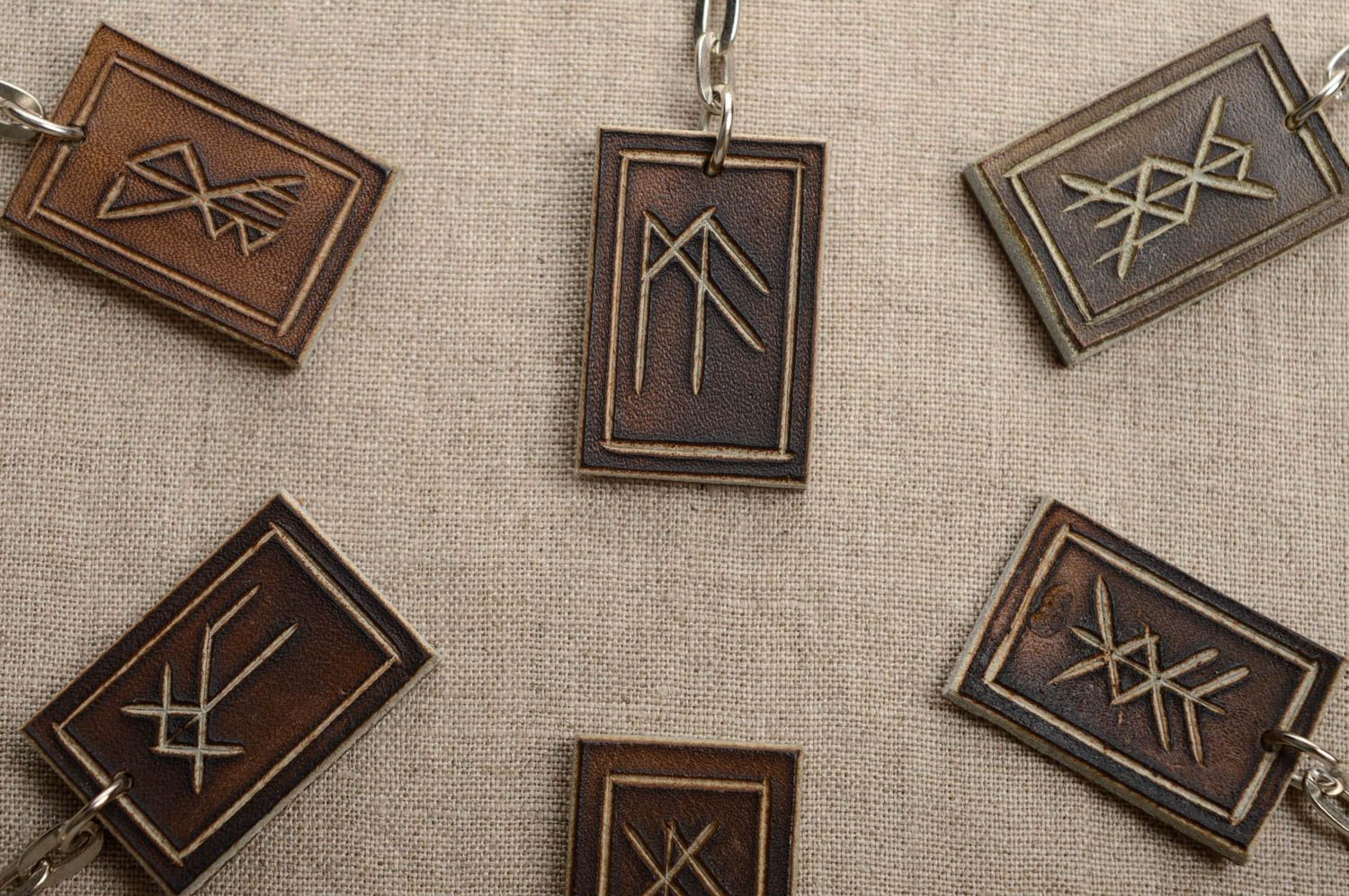 Handmade leather keychain with runes photo 3