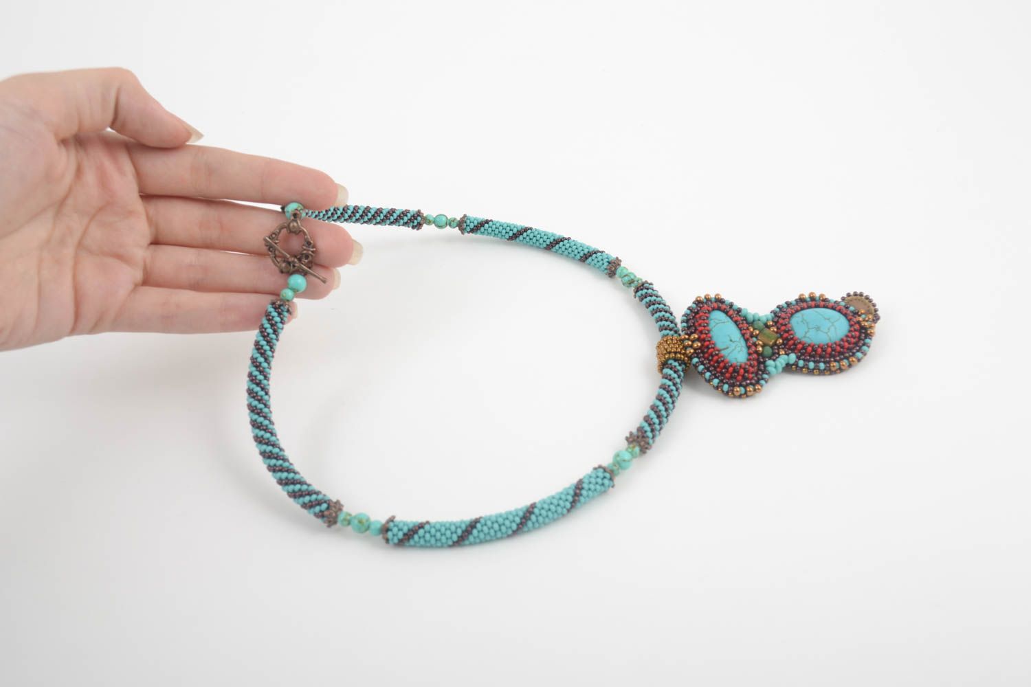 Handmade blue stylish necklace elegant gift for her cute female fashion photo 5