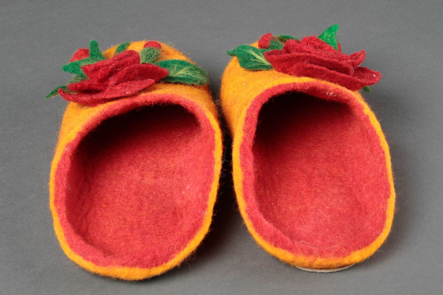 Handmade felted slippers orange home woolen slippers stylish present for girl photo 5