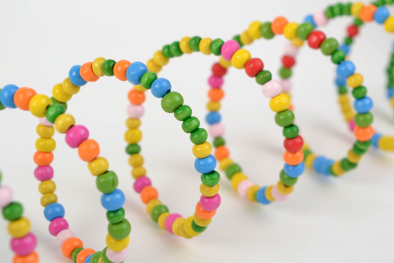 Beautiful women's designer handmade multirow memory wire bracelet with wooden beads photo 5