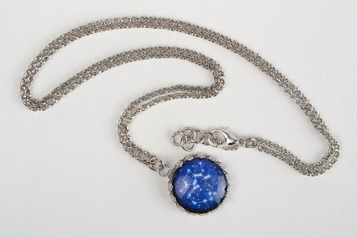 Designer round handmade blue pendant with glass coating Constellation on chain photo 3