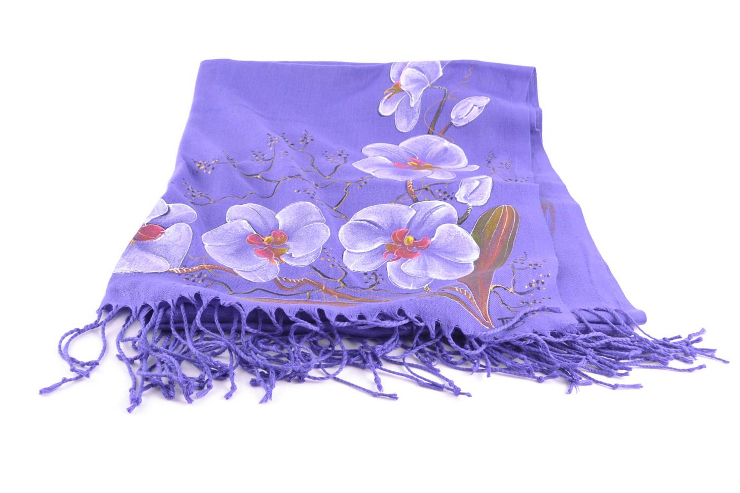 Demi-season violet cashmere shawl with flowers photo 2