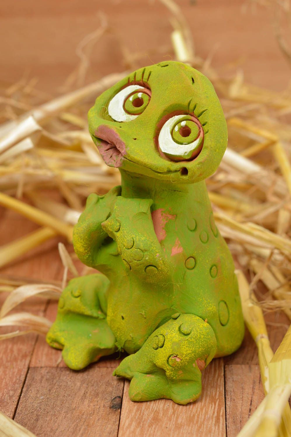 Handmade frog statuette unusual cute figurine stylish art pottery home decor photo 1