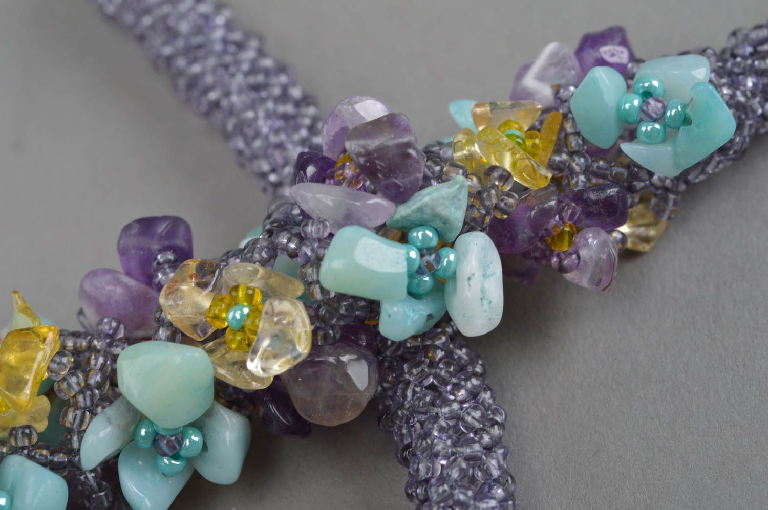 Beaded necklace with natural stones citrine amethyst and amazonite accessory photo 5