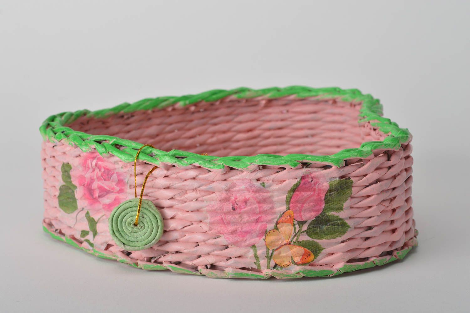 Плетеная корзинка ручной работы корзина из бумажных трубочек декор дома фото 5