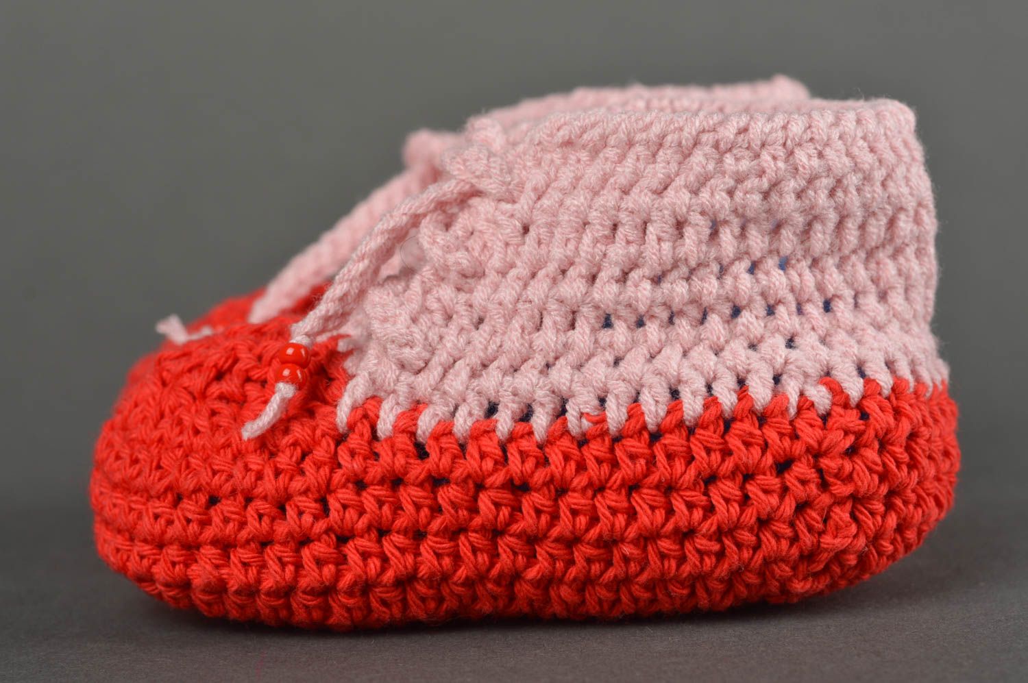 Handmade Schuhe für Baby rot rosa Babyschuhe Baby Häkelschuhe aus Baumwolle foto 3