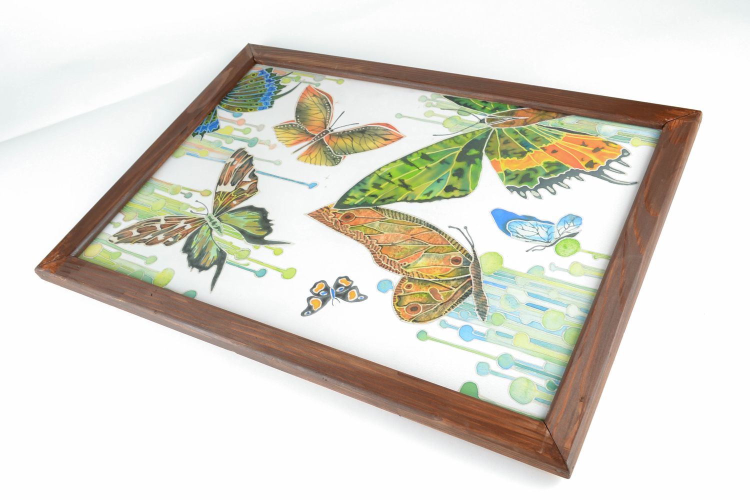Картина в технике батик на ткани ручной работы Бабочки фото 4