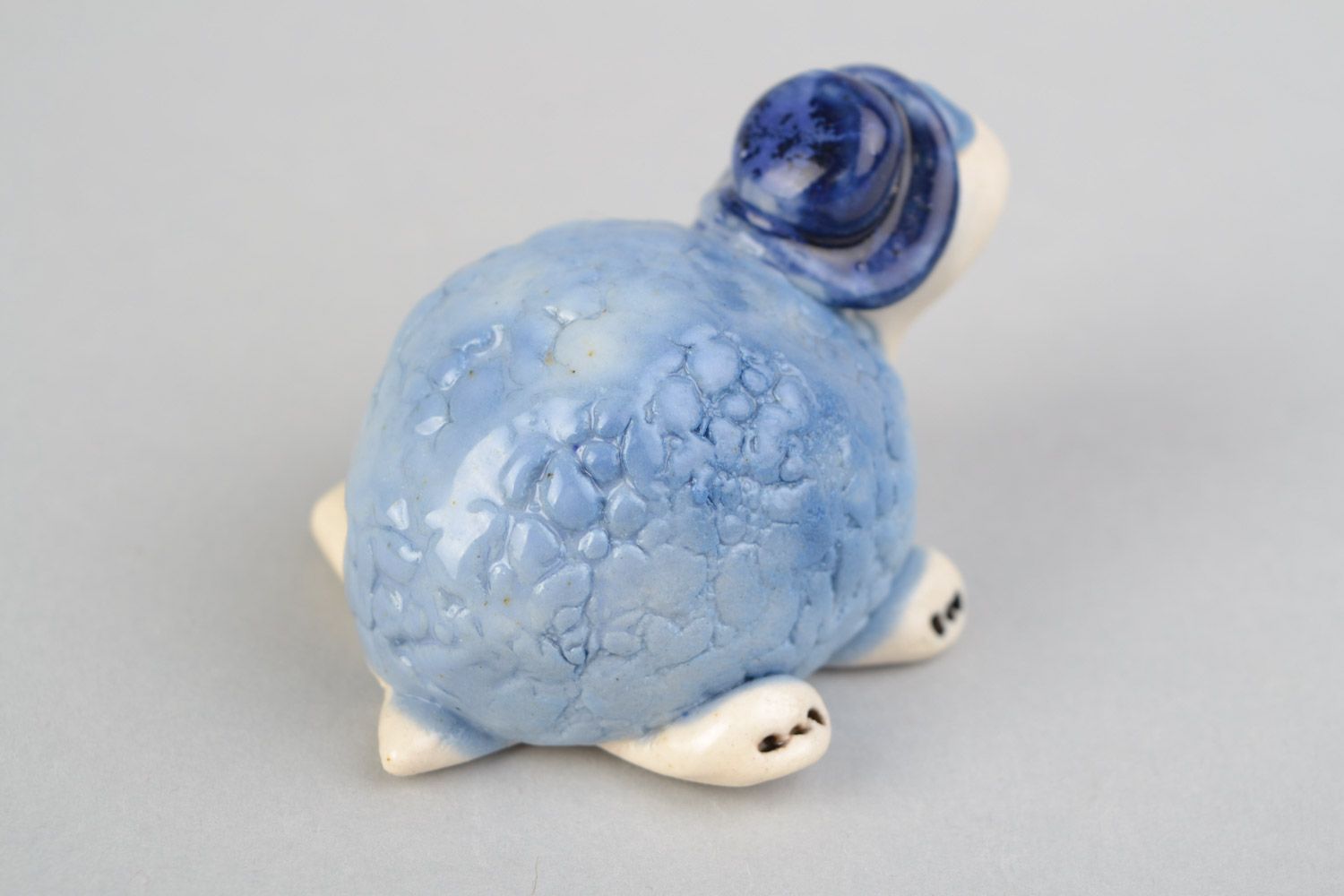 Originelle kleine blaue Figurine Schildkröte aus Ton handmade für Interieur Dekor foto 5