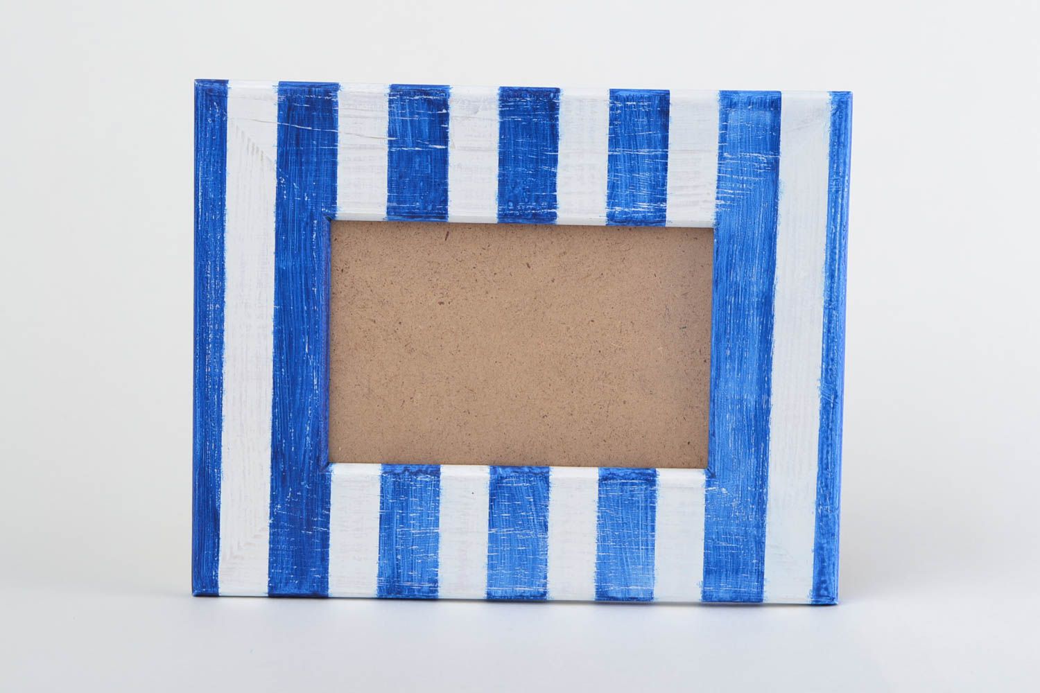 Gestreifter blau weißer handgemachter Holz Fotorahmen mit Bemalung 10х15 foto 3