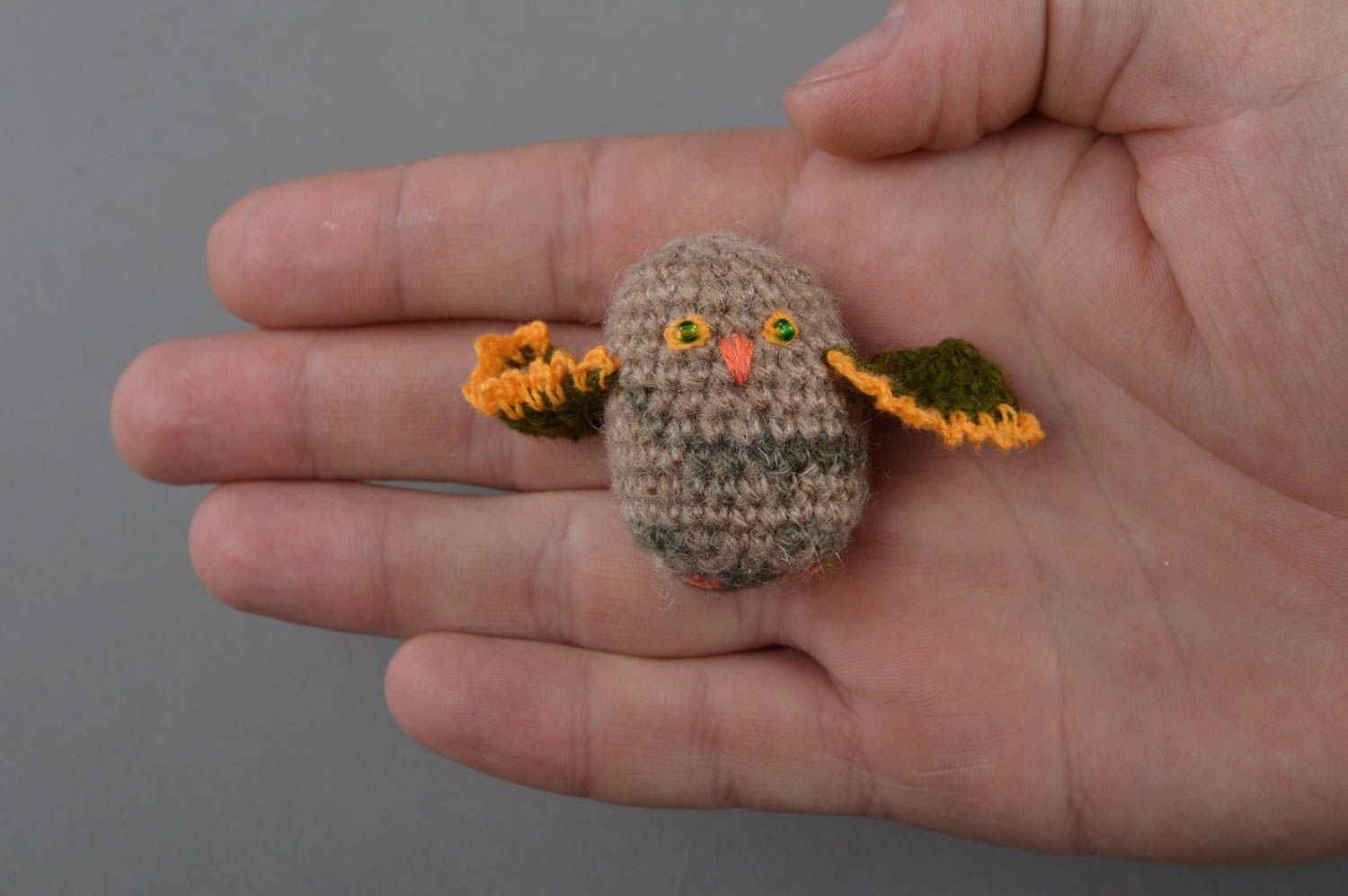 Unusual tiny handmade designer soft toy crocheted of half-woolen threads photo 4