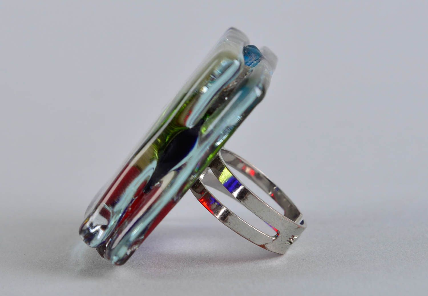 Кольцо ручной работы кольцо из стекла эксклюзивное кольцо квадратное цветное фото 3
