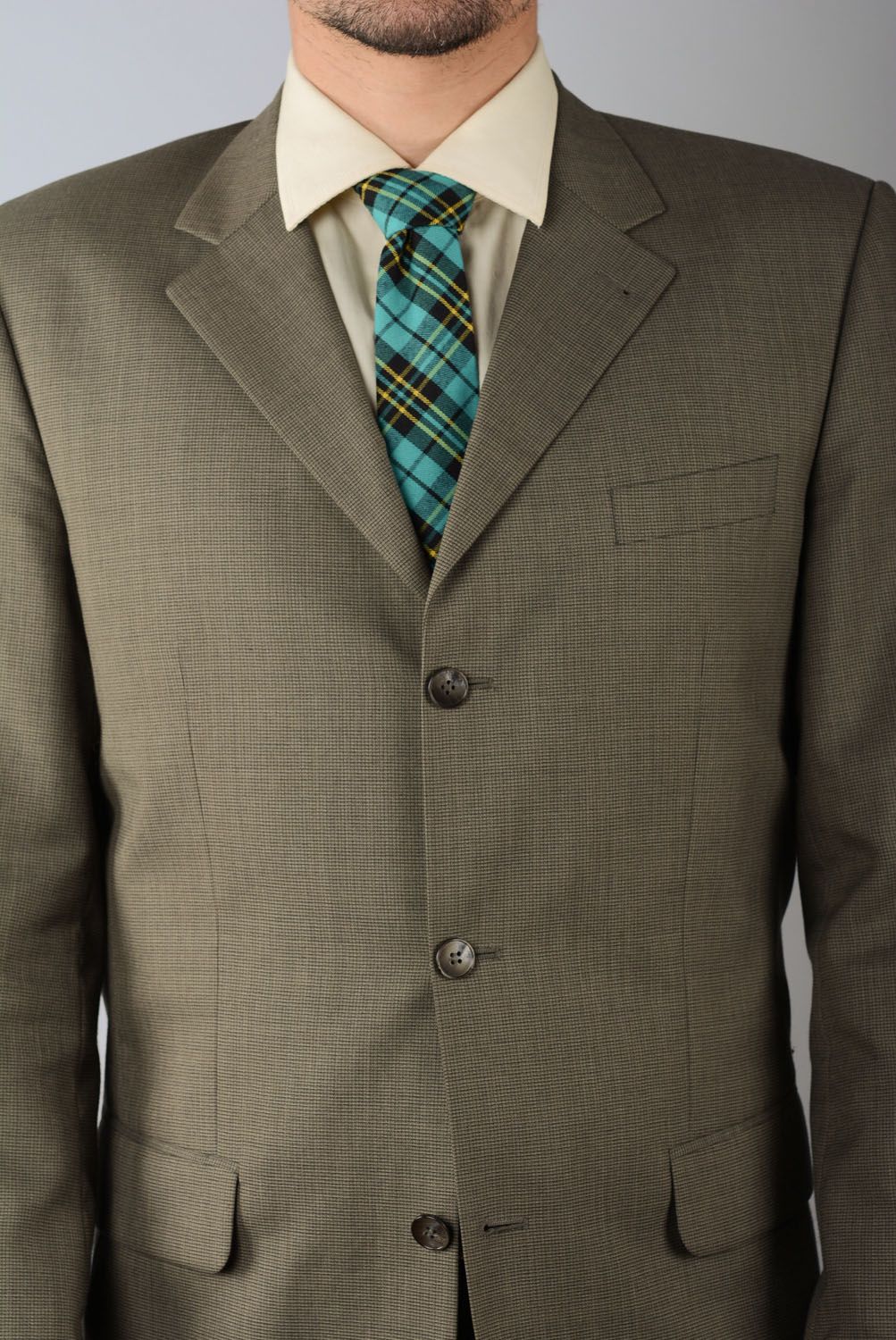 Cravate en tweed turquoise faite main photo 4