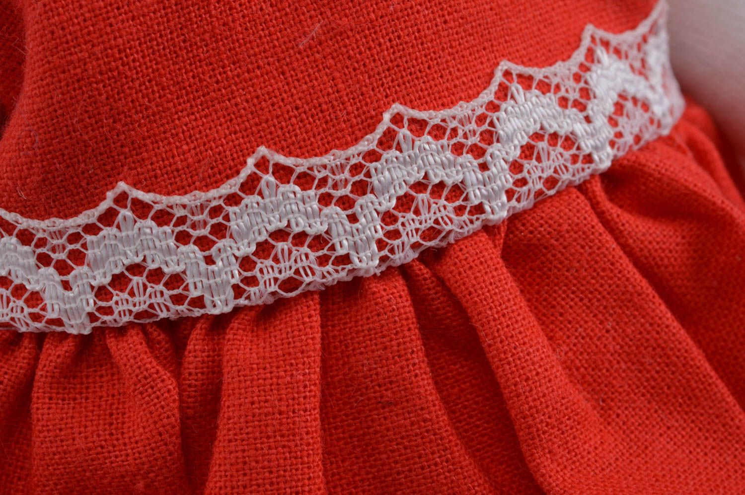 Joli jouet mou fait main en coton et lin naturels Lapine en robe rouge cadeau photo 5