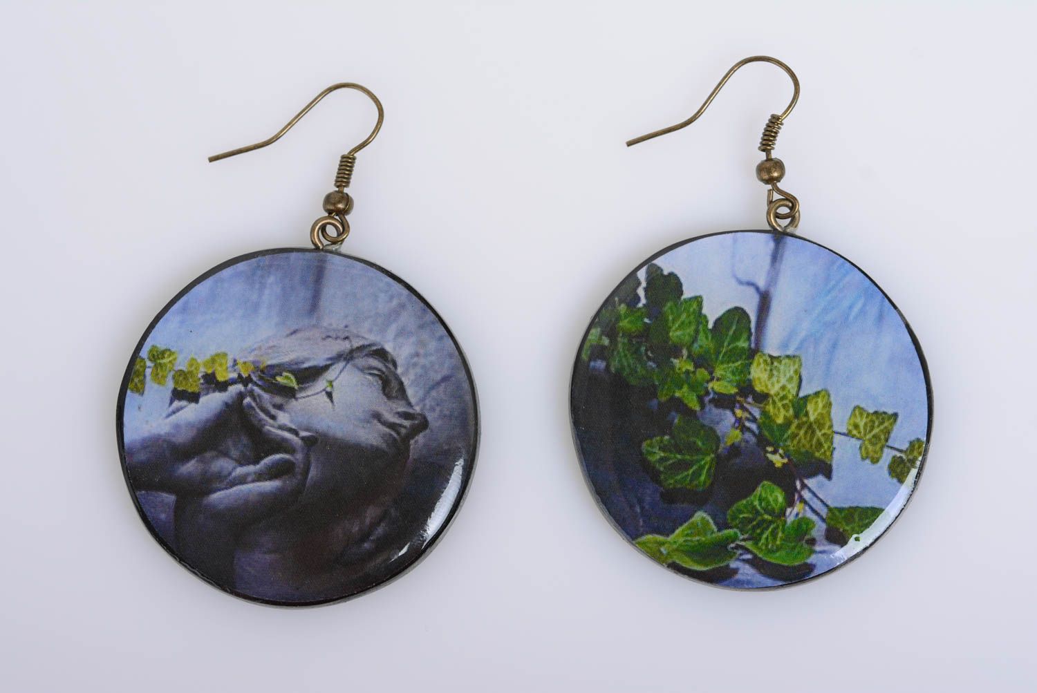 Polymer clay handmade decoupage earrings with sculpture image summer accessory photo 3