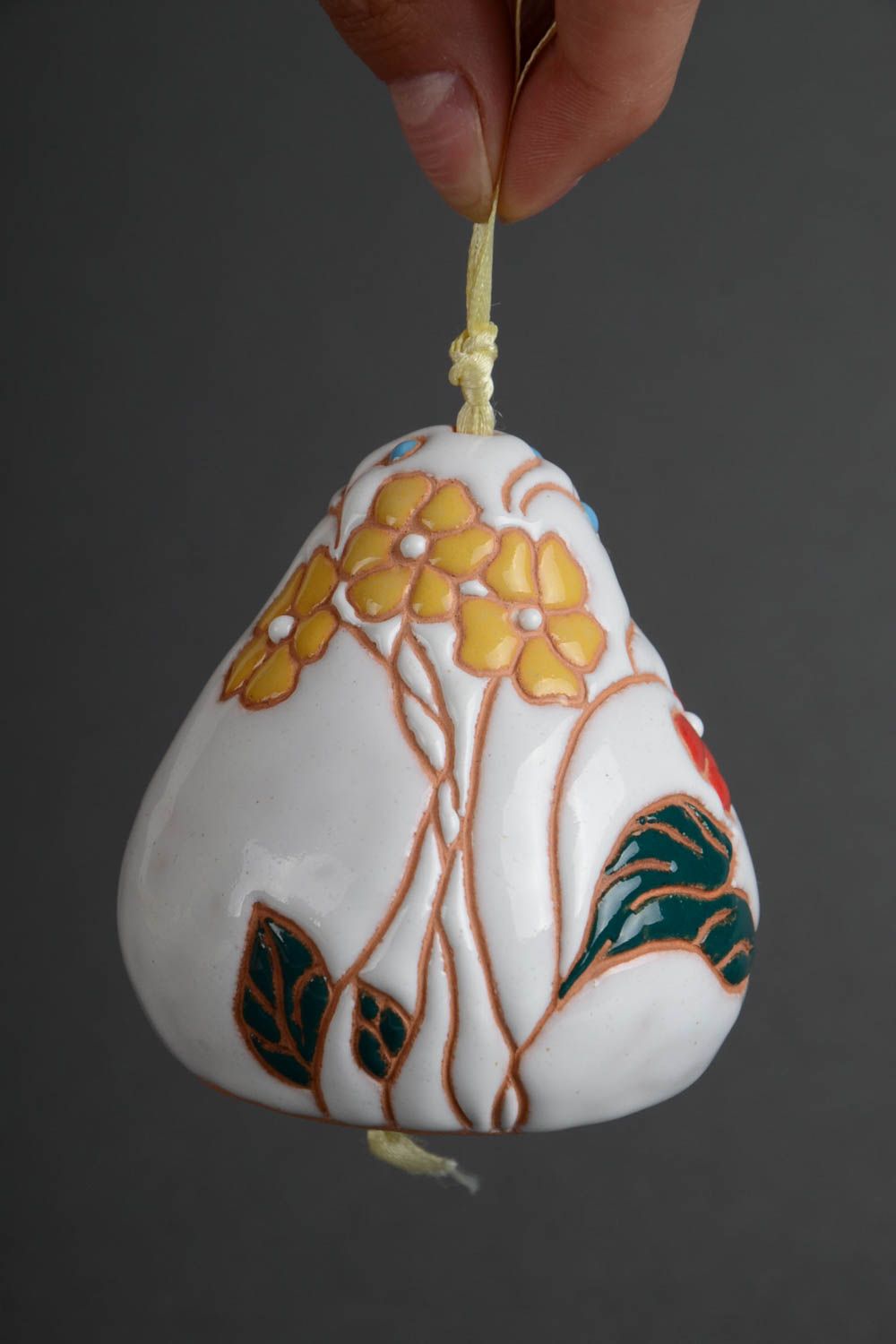 Beautiful handmade designer ceramic bell painted with floral ornament photo 5