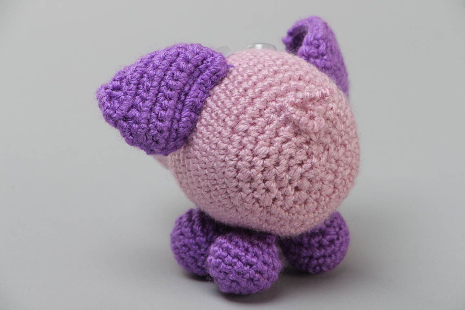 Handmade small soft toy crocheted of acrylic threads of violet color shades Pig photo 4