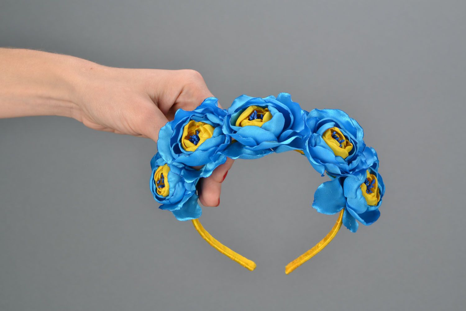 Floral headband Yellow and Blue Roses photo 2