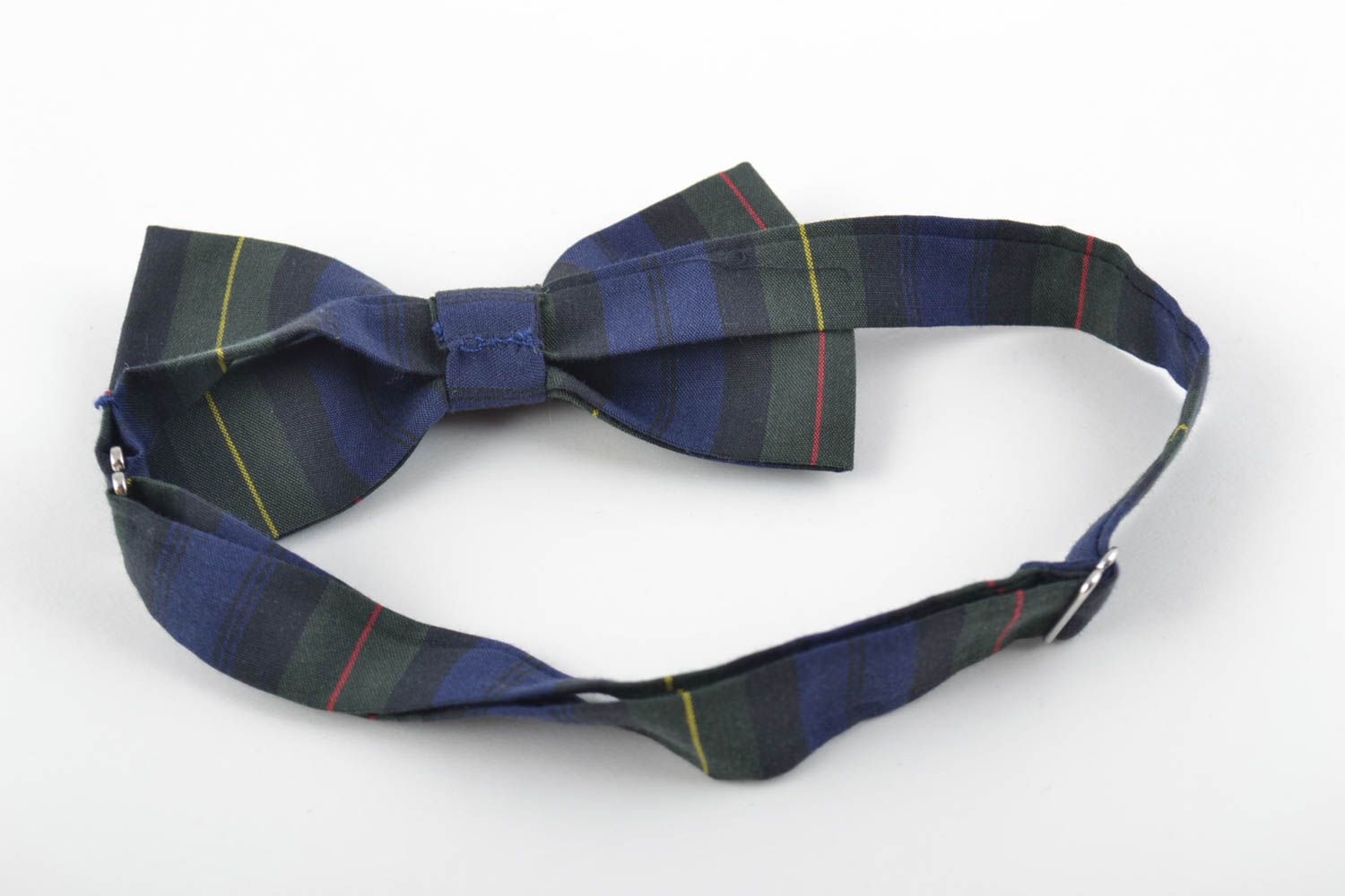Unusual beautiful handmade designer striped fabric bow tie of dark color photo 3