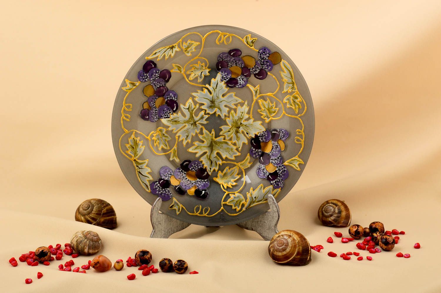 Декоративная тарелка handmade красивая тарелка Виноград подарочная тарелка фото 1