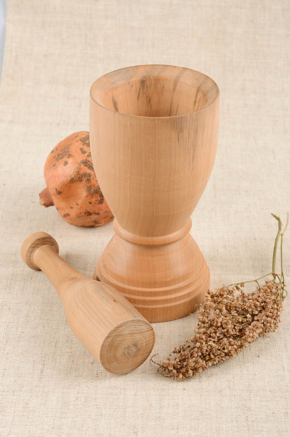 Посуда из дерева ручной работы ступка с пестиком деревянная кухонная утварь фото 1