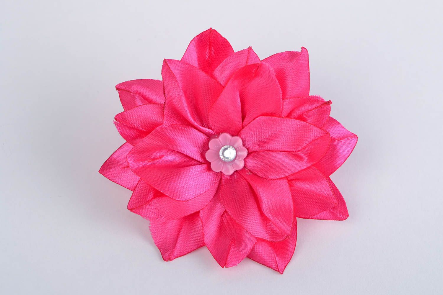 Handmade decorative hair band with volume ribbon aster flower of fuchsia color photo 3