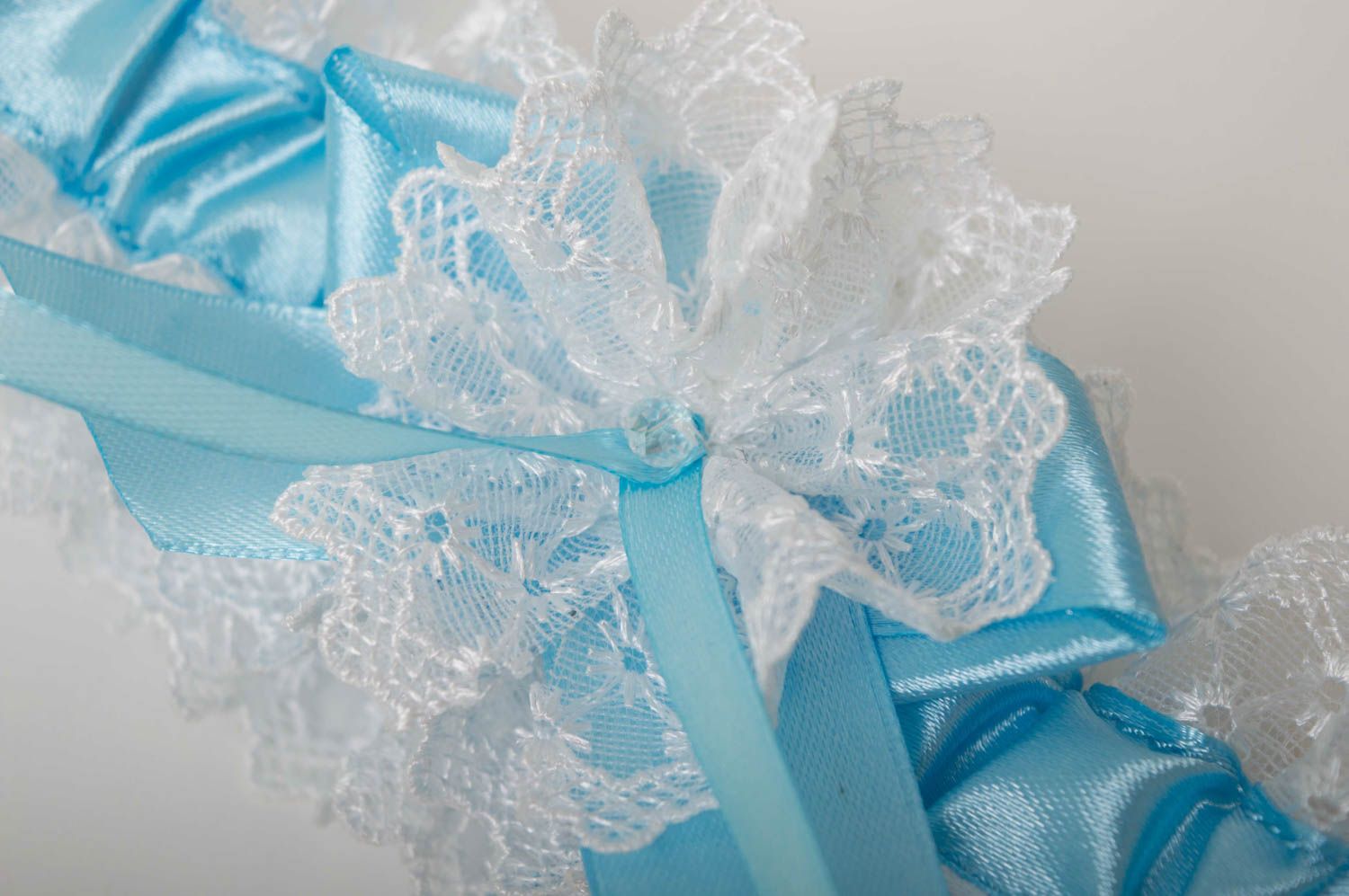 Подвязка невесты хэнд мэйд свадебный аксессуар голубая подвязка на свадьбу фото 4