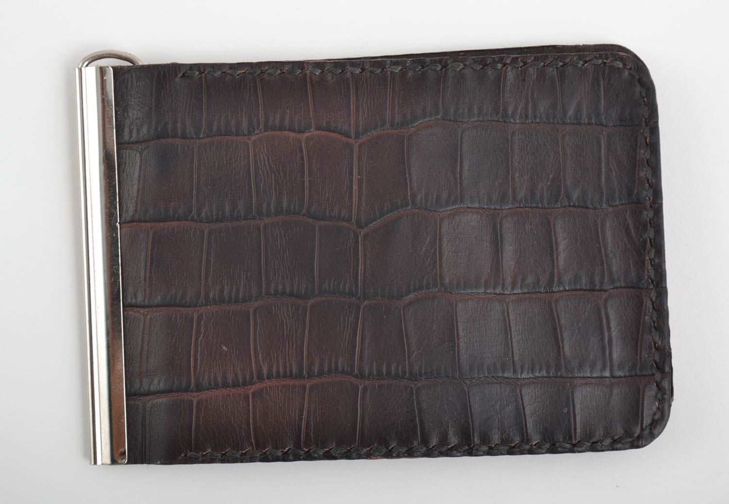 Кошелек кожаный с зажимом аксессуар ручной работы кошелек для денег  коричневый фото 3
