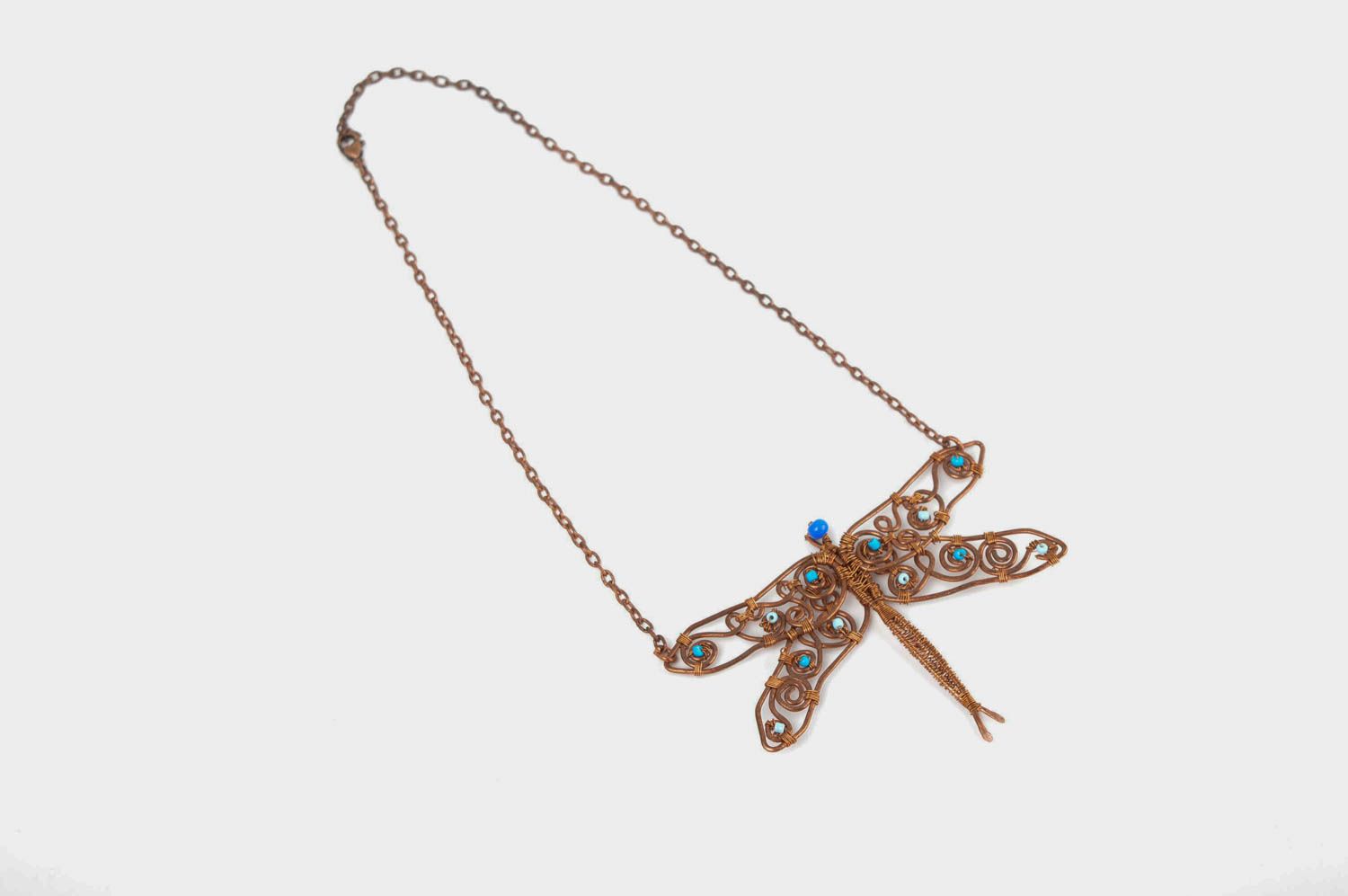 Handmade jewelry metal necklace copper pendant necklace dragonfly pendant photo 3
