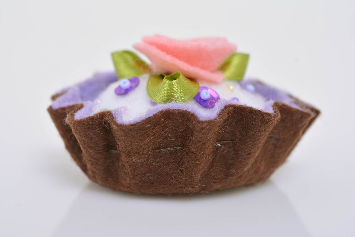 Handmade designer decorative felt pincushion in the shape of colorful cake photo 3