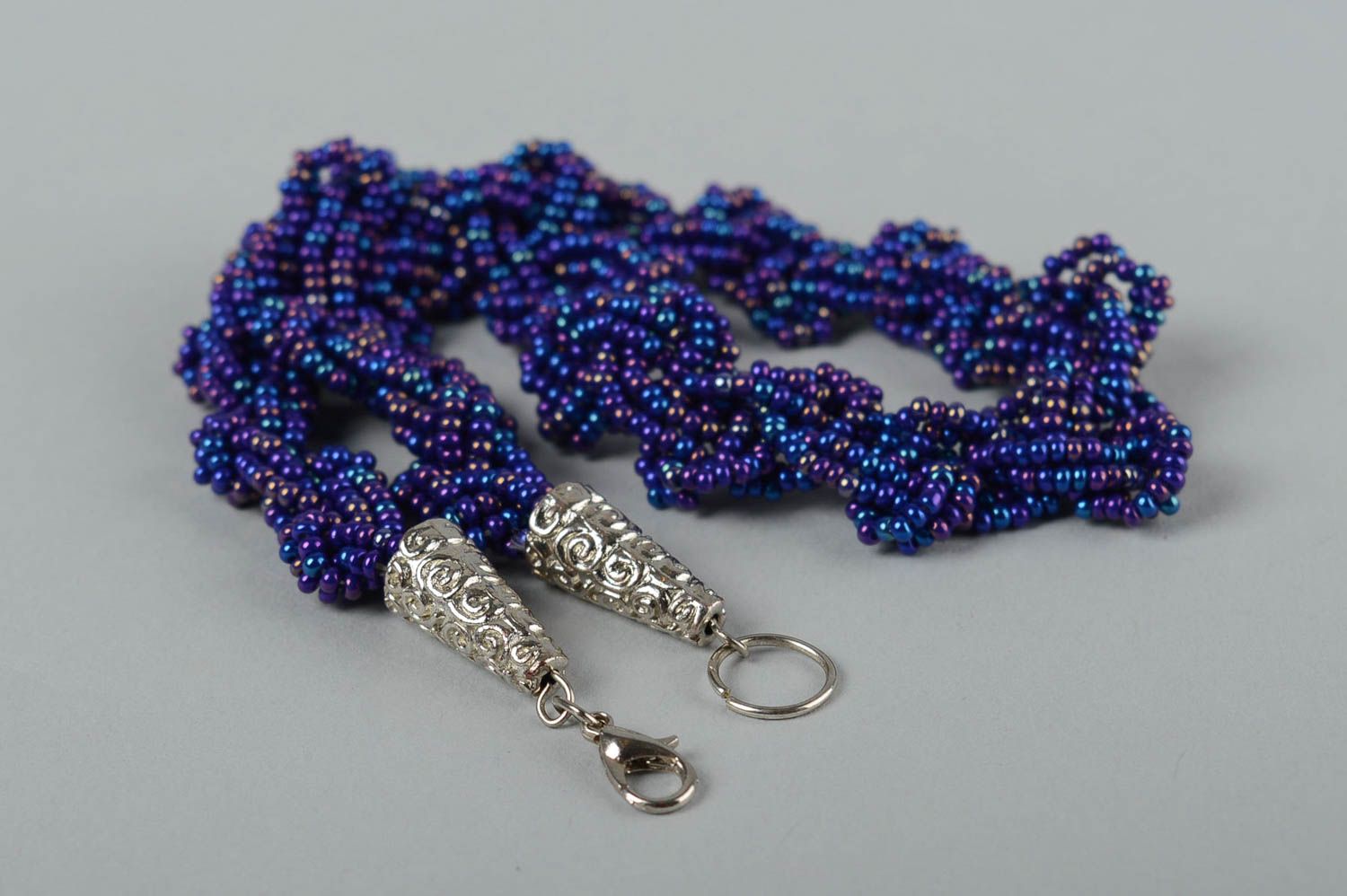 Колье из бисера украшение ручной работы синее плетеное ожерелье из бисера фото 4