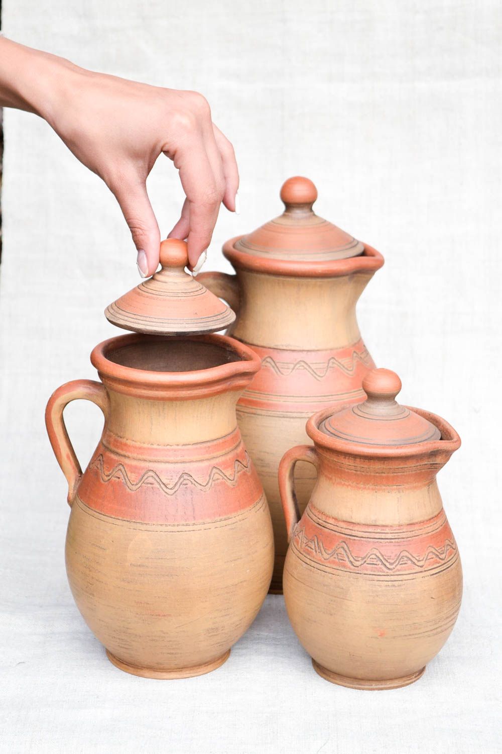 Jarros de cerámica hecho a mano vajilla étnica de barro menaje de cocina  foto 2