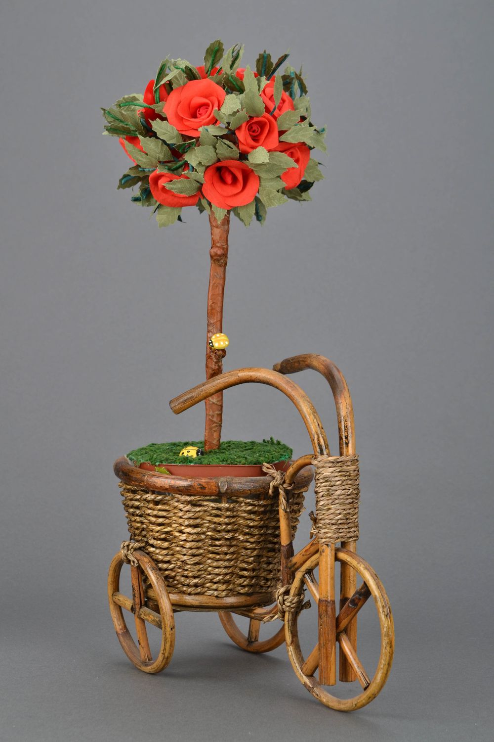 Handmade topiary with red flowers photo 1