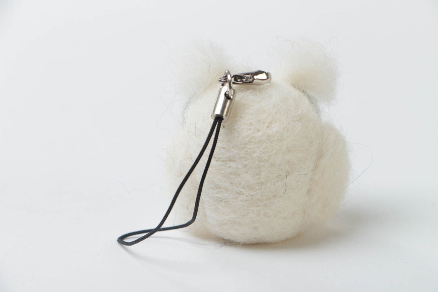 Porte-clés en laine feutrée chouette grise mignonne fait main pour enfant photo 3