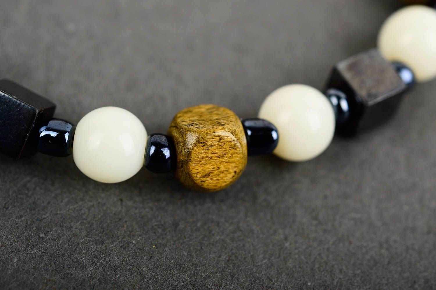 Wooden ball and square shape beads stretchy bracelet for girls photo 4