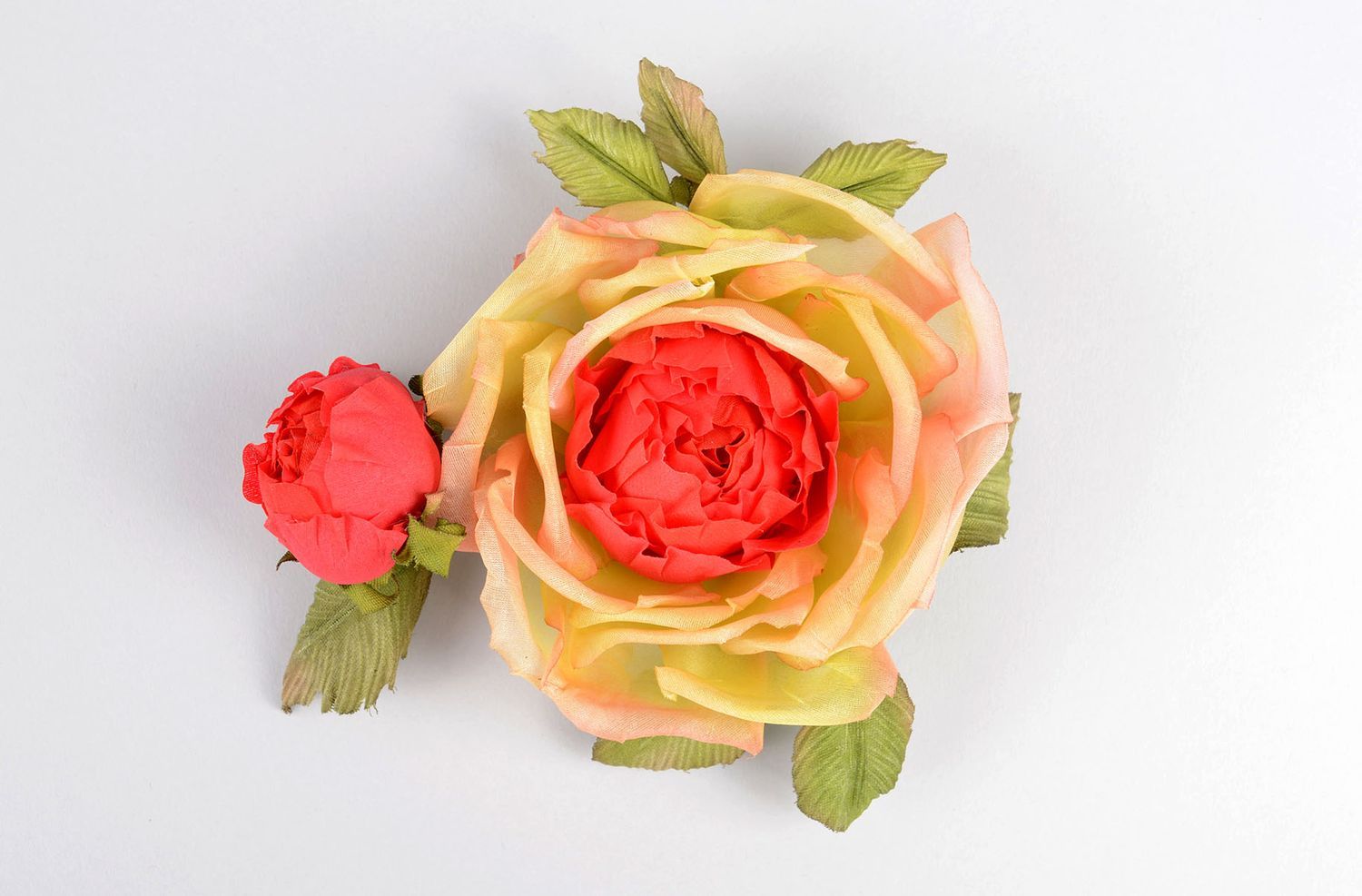 Broche Barrette fleur grande rose faite main en soie Cadeau pour femme photo 3